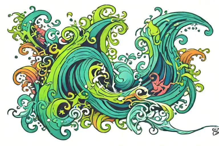 ocean waves danse balance mixed tattoo design idea
