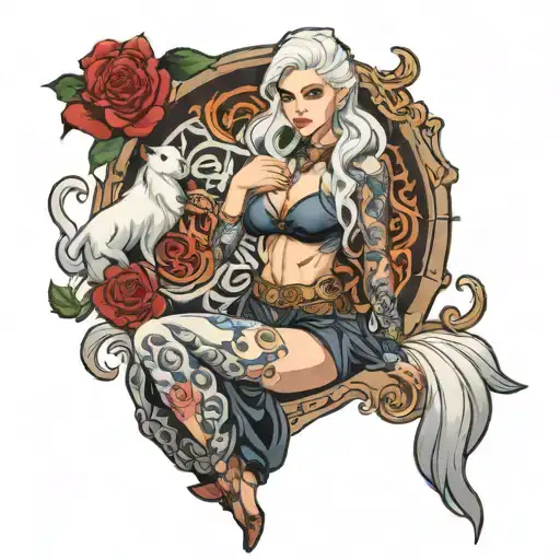 freya goddess sexy fit white hair tattoo design idea