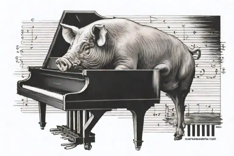 pig playing piano keys tattoo design idea
