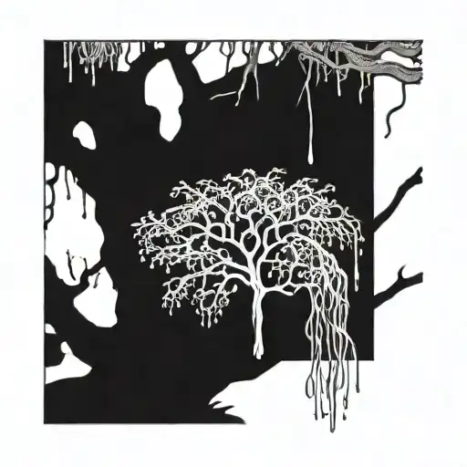 typical bayou  oak tree with spanish moss and mardi gras beads tattoo design idea