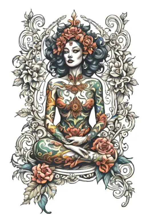 goddess wisdom full body tattoo design idea