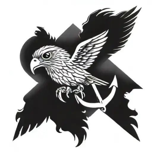 falcon spreading wings with anchor behind tattoo design idea