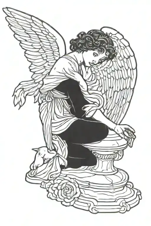 angel on his knees praying tattoo design idea