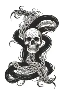 Artificial suicide bad omens intertwined with symbols tattoo design idea