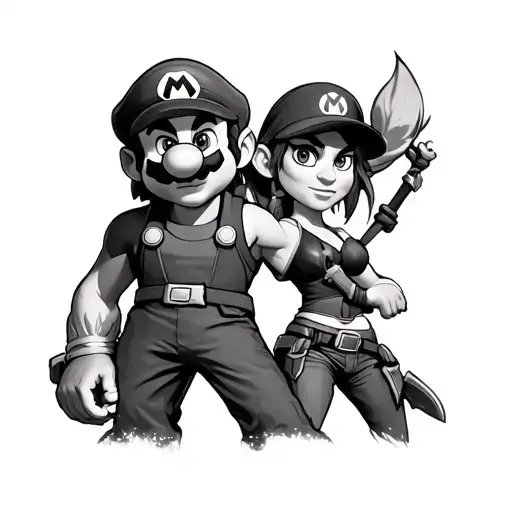 mario, crash bandicoot and lara croft tomb raider tattoo design idea
