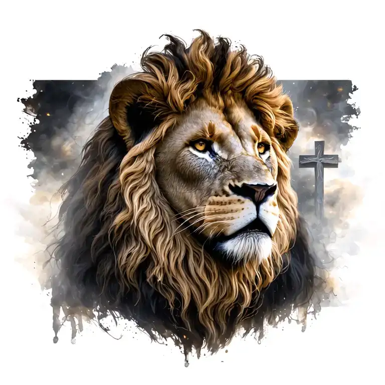 Lion of Judah overlayed with a cross tattoo design idea