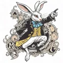 A unique evil and scary design of the Wondland White rabbit enticing sexy punk Alice into his rabbit hole  tattoo design idea