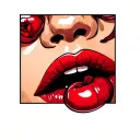 red lips bitting cherry tattoo design idea