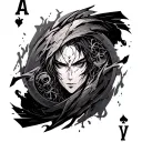 A single sheet - transforming ace 🎴 🎴 SAO (♦ A) consisting of two parts: lower left: burned, cracked, darker toned tattoo design idea