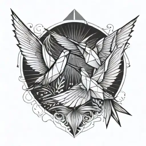 two origami cranes flying tattoo design idea