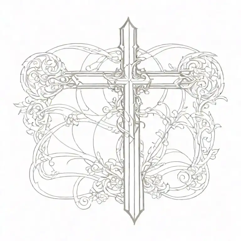 christian cross long and tall tattoo design idea
