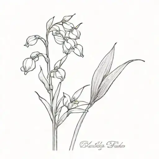 Black line tattoo bouquet of 3 flowers, one  Lily of the valley, one snowdrop and one sweet pea tattoo design idea