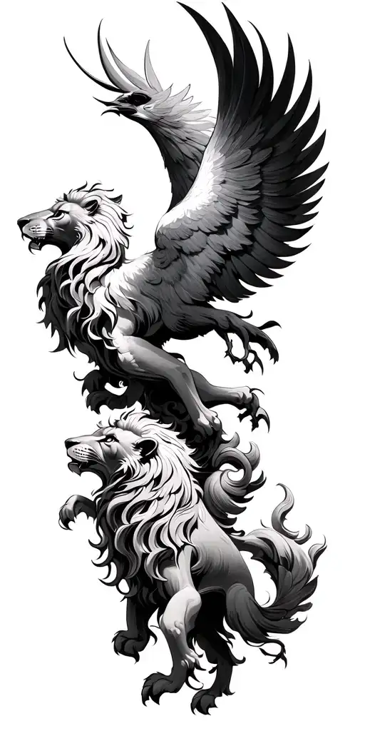 lion and phoenix rising tattoo design idea