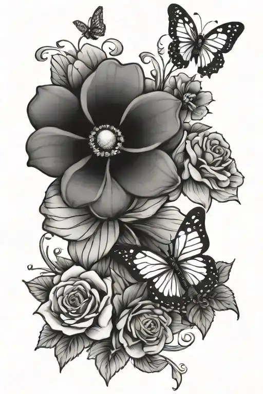 flowers, ladybug, and butterfly tattoo tattoo design idea
