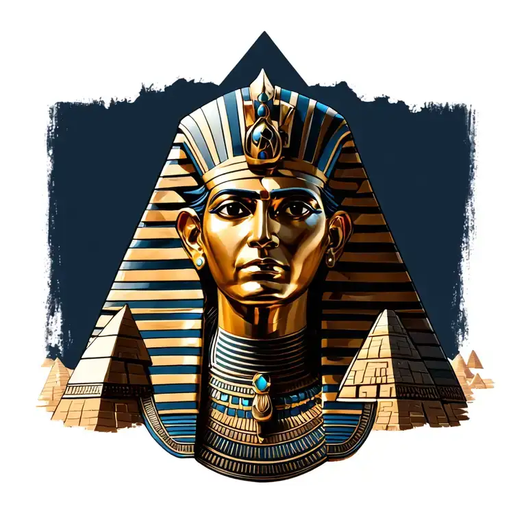 pharaoh head surrounded with pyramids include the eye tattoo design idea