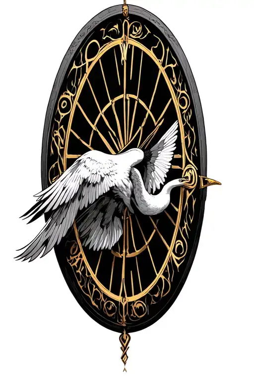wheel of time  logo simbol of infinity combined with golden crane in flight with sign tai'shar malkier  tattoo design idea