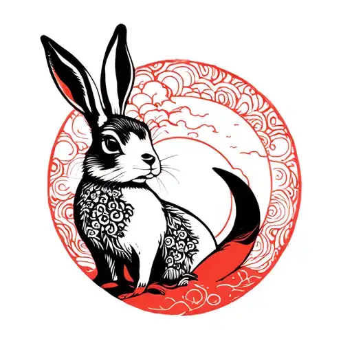 moon gazing hare tattoo design idea