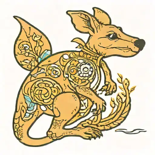 embroidered kangaroo tattoo design idea