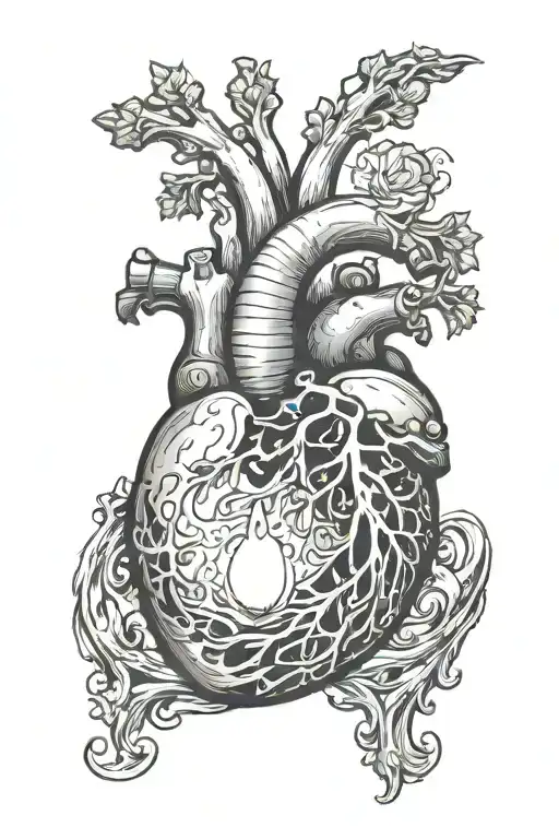 a candle in a human heart, it is placed in a hollow cave in the heart on an old-fashioned candlestick tattoo design idea