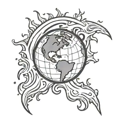 Earth in flames tattoo design idea