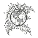 Earth in flames tattoo design idea