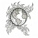 Earth in flames tattoo design idea