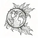 Earth in flames tattoo design idea