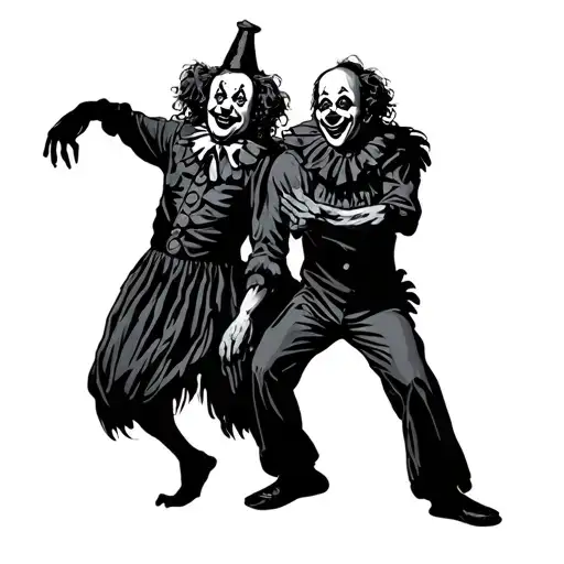 sad and happy clowns two figures italian theater demonic subaru 555 car tattoo design idea