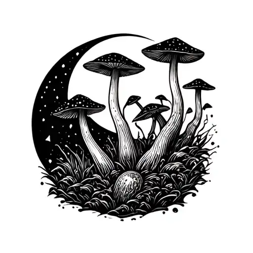 philosophers stone symbol with pylosybin mushrooms growing out tattoo design idea