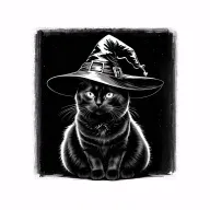 simple silhouette black cat sitting with witch hat on its head tattoo design idea