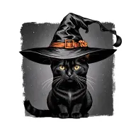 simple silhouette black cat sitting with witch hat on its head tattoo design idea