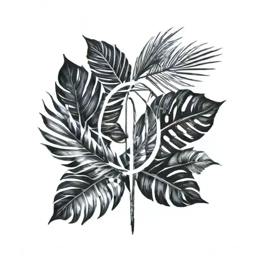 palm leaves that make a half circle around the forearm with YHWH connecting the leaves tattoo design idea