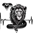 snake and lion with baby heartbeat line tattoo design idea