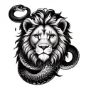 snake and lion with baby heartbeat line tattoo design idea