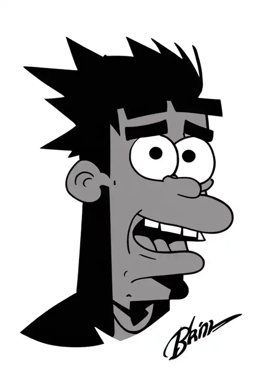 create a tricep tattoo that consist of 3 seperate portraits of each ferb, spongebob, and johnny test  tattoo design idea