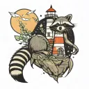 racoon lighthouse shining tattoo design idea