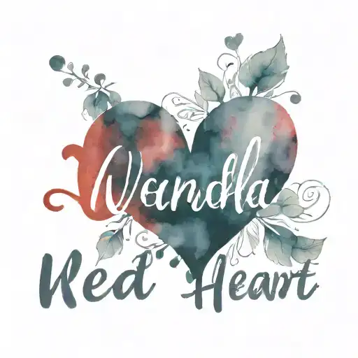 red heart with the name Wanda in black inside the heart tattoo design idea