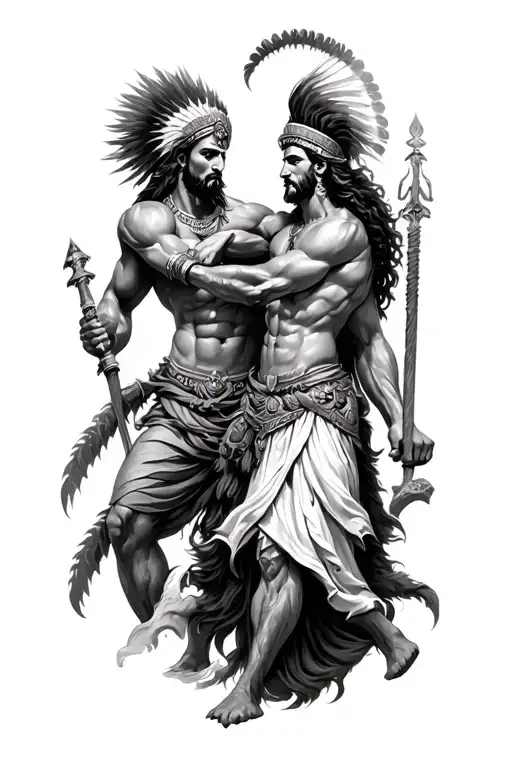 Indian warrior battling zeus y poseidon tattoo design idea