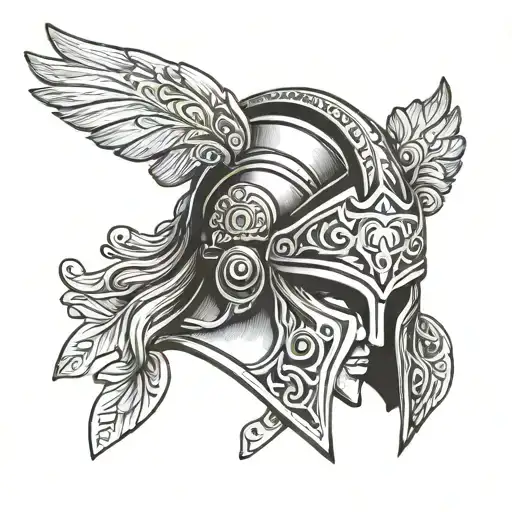 greek warrior helmet adorned tattoo design idea