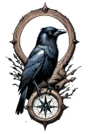 crow, compass, wood, water, Strange, mystery tattoo design idea