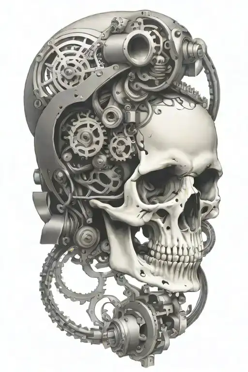 evil skull surrounded by engine parts. use black sabbath never say die  tattoo design idea