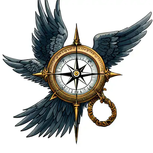 compass angel sunbeams tattoo design idea