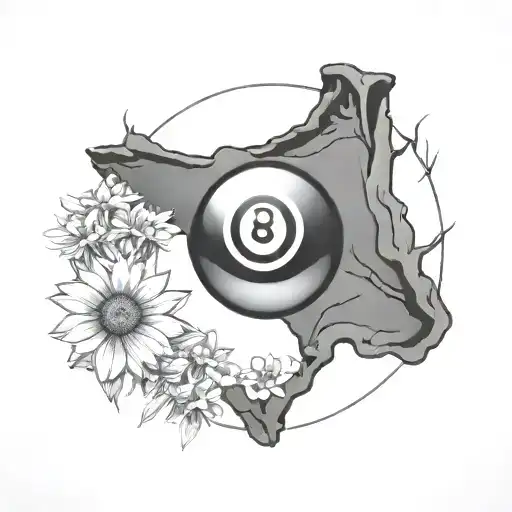 8 ball surrounded by native Texas wildflowers intertwined tattoo design idea
