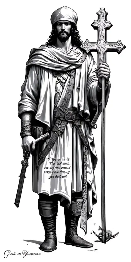 soldier of God with cross and bible scripture  tattoo design idea