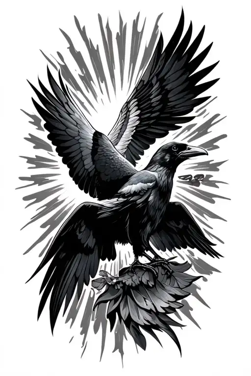 dove and raven with sun rays radiating tattoo design idea