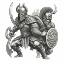 gladiators VS vikings warrior black tattoo design idea