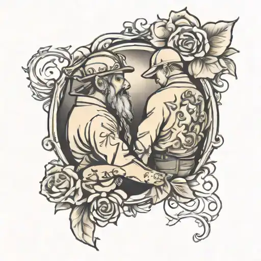 memorial dad and brother holding hands looking tattoo design idea