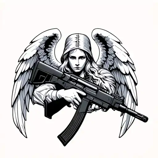 angel holding ak 47 gun tattoo design idea