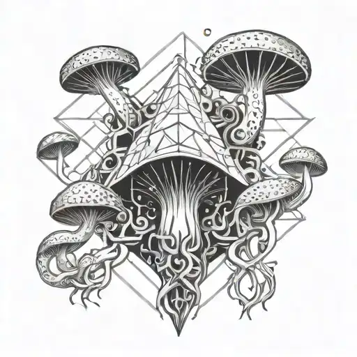 cosmic tentacles coming out of portal on mushrooms tattoo design idea