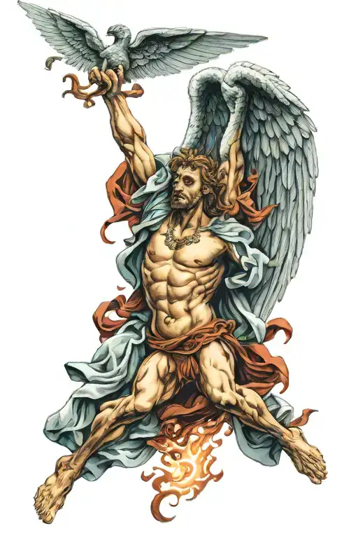 archange Michel fight Lucifer falling angel tattoo design idea